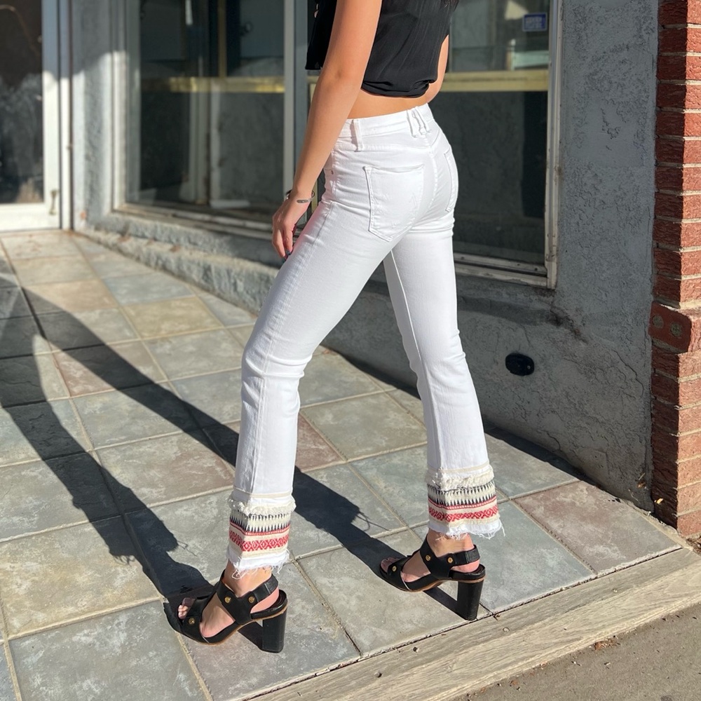 McGuire Denim White Boot Cut Jeans with Frayed Hem